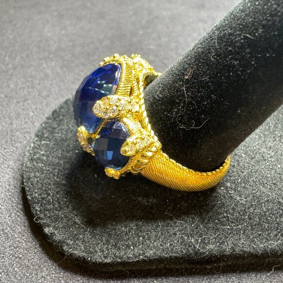 Judith Ripka Sterling Three-Stone 14K Clad Blue Quartz & CZ Ring, Size 9 - Picture 4 of 10